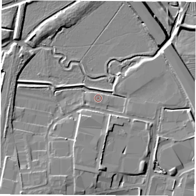 Shaded relief map of the ground around OX163JZ, computed from Environment Agency LiDAR. The ground here sits at about 94 m above sea level and falls 8 m across the surrounding 800 m. Surface water reaching this point runs off ground lying to the east-south-east, 5.7 m higher.