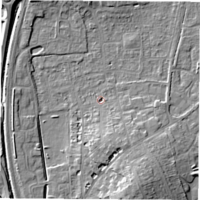 Shaded relief map of the ground around OX163LH, computed from Environment Agency LiDAR. The ground here sits at about 91 m above sea level and falls 11 m across the surrounding 800 m. Surface water reaching this point runs off ground lying to the south-south-east, 5.4 m higher.