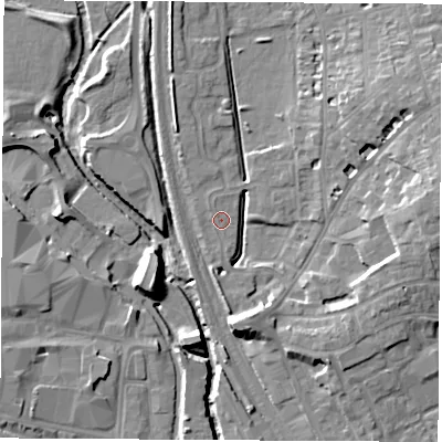 Shaded relief map of the ground around OX163QN, computed from Environment Agency LiDAR. The ground here sits at about 91 m above sea level and falls 12 m across the surrounding 800 m. Surface water reaching this point runs off ground lying to the north-west, 0.7 m higher.