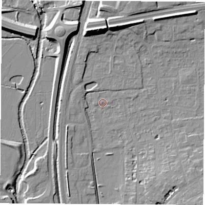 Shaded relief map of the ground around OX163TY, computed from Environment Agency LiDAR. The ground here sits at about 91 m above sea level and falls 15 m across the surrounding 800 m. Surface water reaching this point runs off ground lying to the north-north-west, 13.0 m higher.