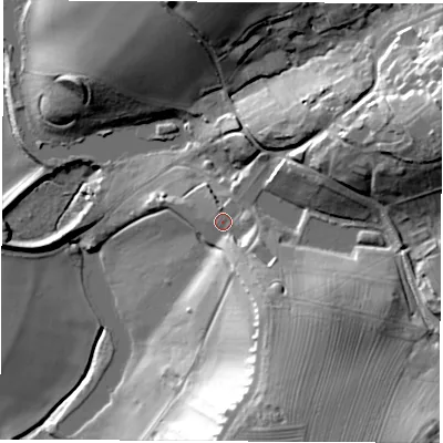 Shaded relief map of the ground around OX171DU, computed from Environment Agency LiDAR. The ground here sits at about 143 m above sea level and falls 47 m across the surrounding 800 m. Surface water reaching this point runs off ground lying to the south-south-east, 11.4 m higher.