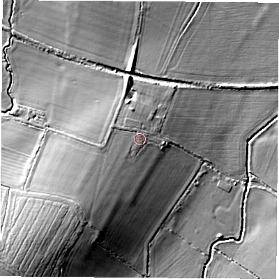 Shaded relief map of the ground around OX171ET, computed from Environment Agency LiDAR. The ground here sits at about 111 m above sea level and falls 12 m across the surrounding 800 m. Surface water reaching this point runs off ground lying to the south-west, 4.4 m higher.