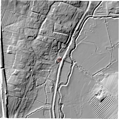 Shaded relief map of the ground around OX171PG, computed from Environment Agency LiDAR. The ground here sits at about 99 m above sea level and falls 14 m across the surrounding 800 m. Surface water reaching this point runs off ground lying to the north-north-west, 8.5 m higher.