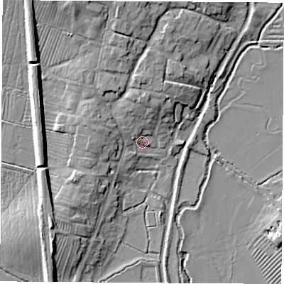 Shaded relief map of the ground around OX171PN, computed from Environment Agency LiDAR. The ground here sits at about 101 m above sea level and falls 15 m across the surrounding 800 m. Surface water reaching this point runs off ground lying to the north, 9.5 m higher.