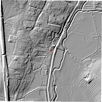 Shaded relief map of the ground around OX171PZ, computed from Environment Agency LiDAR. The ground here sits at about 99 m above sea level and falls 13 m across the surrounding 800 m. Surface water reaching this point runs off ground lying to the north-north-west, 11.2 m higher.