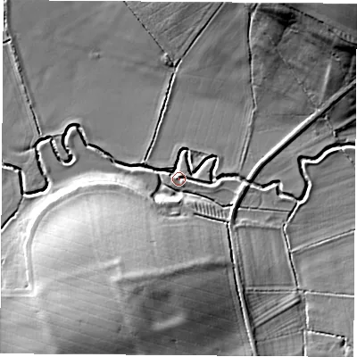Shaded relief map of the ground around OX171SJ, computed from Environment Agency LiDAR. The ground here sits at about 102 m above sea level and falls 27 m across the surrounding 800 m. Surface water reaching this point runs off ground lying to the east-north-east, 11.5 m higher.