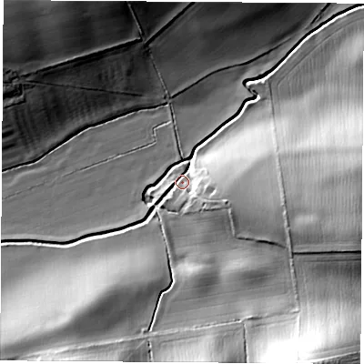 Shaded relief map of the ground around OX173HQ, computed from Environment Agency LiDAR. The ground here sits at about 84 m above sea level and falls 30 m across the surrounding 800 m. Surface water reaching this point runs off ground lying to the east-south-east, 14.8 m higher.