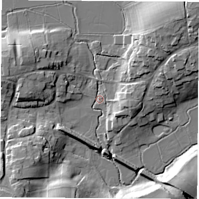 Shaded relief map of the ground around OX173LJ, computed from Environment Agency LiDAR. The ground here sits at about 88 m above sea level and falls 20 m across the surrounding 800 m. Surface water reaching this point runs off ground lying to the east-south-east, 10.6 m higher.