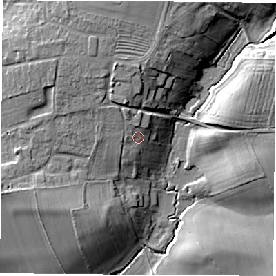 Shaded relief map of the ground around OX173PS, computed from Environment Agency LiDAR. The ground here sits at about 101 m above sea level and falls 19 m across the surrounding 800 m. Surface water reaching this point runs off ground lying to the north-north-west, 3.6 m higher.