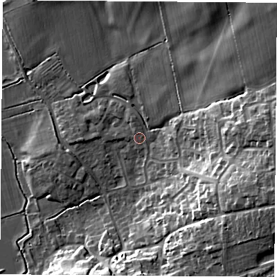 Shaded relief map of the ground around OX173QR, computed from Environment Agency LiDAR. The ground here sits at about 88 m above sea level and falls 23 m across the surrounding 800 m. Surface water reaching this point runs off ground lying to the north-east, 17.4 m higher.
