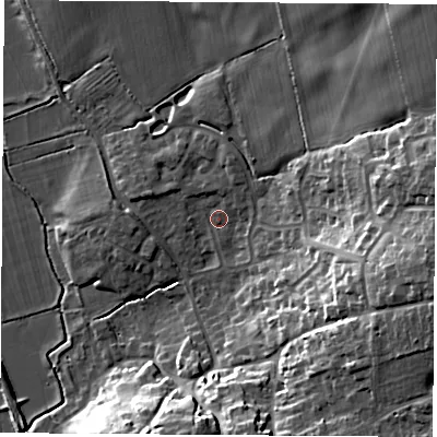 Shaded relief map of the ground around OX173QT, computed from Environment Agency LiDAR. The ground here sits at about 86 m above sea level and falls 22 m across the surrounding 800 m. Surface water reaching this point runs off ground lying to the east-south-east, 18.7 m higher.
