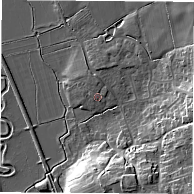 Shaded relief map of the ground around OX173SF, computed from Environment Agency LiDAR. The ground here sits at about 87 m above sea level and falls 20 m across the surrounding 800 m. Surface water reaching this point runs off ground lying to the north, 1.1 m higher.