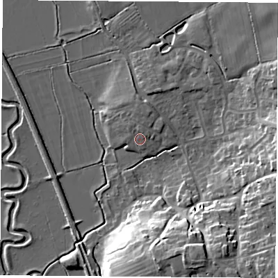 Shaded relief map of the ground around OX173SG, computed from Environment Agency LiDAR. The ground here sits at about 86 m above sea level and falls 20 m across the surrounding 800 m. Surface water reaching this point runs off ground lying to the north, 1.5 m higher.