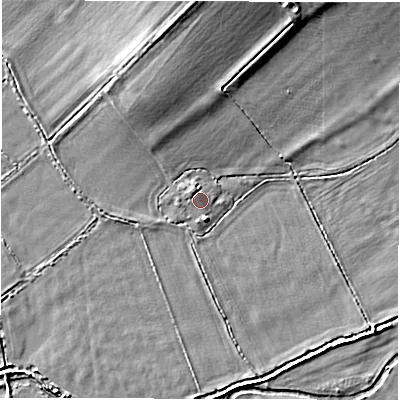 Shaded relief map of the ground around OX182AN, computed from Environment Agency LiDAR. The ground here sits at about 68 m above sea level and falls 6 m across the surrounding 800 m. Surface water reaching this point runs off ground lying to the north-west, 0.5 m higher.