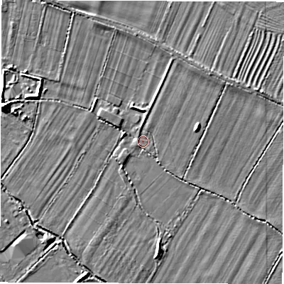 Shaded relief map of the ground around OX182BW, computed from Environment Agency LiDAR. The ground here sits at about 66 m above sea level and falls 6 m across the surrounding 800 m. Surface water reaching this point runs off ground lying to the west-north-west, 4.3 m higher.
