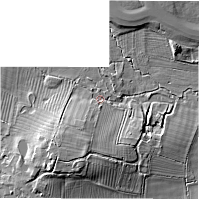 Shaded relief map of the ground around OX182QJ, computed from Environment Agency LiDAR. The ground here sits at about 82 m above sea level and falls 13 m across the surrounding 800 m. Surface water reaching this point runs off ground lying to the south-south-west, 10.3 m higher.