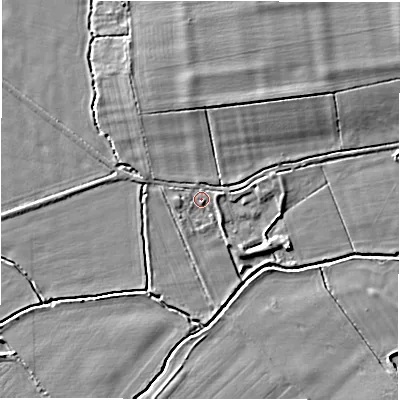 Shaded relief map of the ground around OX182RZ, computed from Environment Agency LiDAR. The ground here sits at about 69 m above sea level and falls 5 m across the surrounding 800 m. Surface water reaching this point runs off ground lying to the east-north-east, 1.0 m higher.