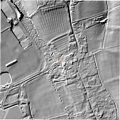 Shaded relief map of the ground around OX183LY, computed from Environment Agency LiDAR. The ground here sits at about 82 m above sea level and falls 14 m across the surrounding 800 m. Surface water reaching this point runs off ground lying to the north-north-east, 2.1 m higher.