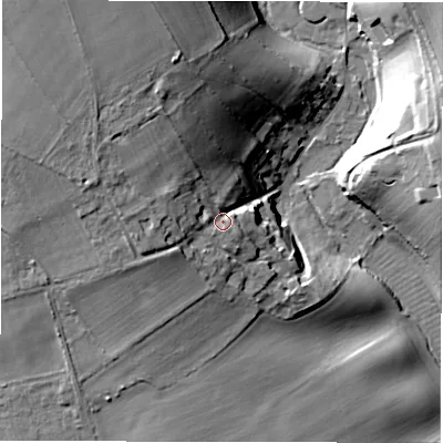 Shaded relief map of the ground around OX184AG, computed from Environment Agency LiDAR. The ground here sits at about 109 m above sea level and falls 29 m across the surrounding 800 m. Surface water reaching this point runs off ground lying to the west-north-west, 12.3 m higher.