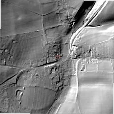 Shaded relief map of the ground around OX184BA, computed from Environment Agency LiDAR. The ground here sits at about 112 m above sea level and falls 39 m across the surrounding 800 m. Surface water reaching this point runs off ground lying to the north-west, 9.8 m higher.