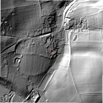 Shaded relief map of the ground around OX184BS, computed from Environment Agency LiDAR. The ground here sits at about 110 m above sea level and falls 42 m across the surrounding 800 m. Surface water reaching this point runs off ground lying to the north-west, 5.3 m higher.