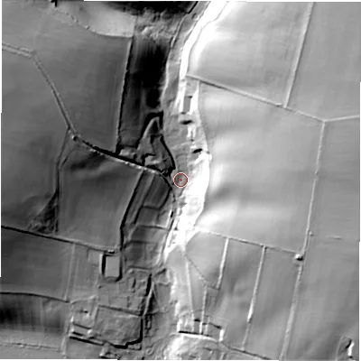 Shaded relief map of the ground around OX184ED, computed from Environment Agency LiDAR. The ground here sits at about 102 m above sea level and falls 47 m across the surrounding 800 m. Surface water reaching this point runs off ground lying to the east-north-east, 39.8 m higher.