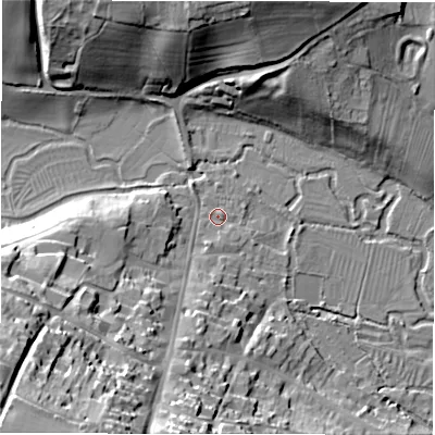 Shaded relief map of the ground around OX184RP, computed from Environment Agency LiDAR. The ground here sits at about 101 m above sea level and falls 39 m across the surrounding 800 m. Surface water reaching this point runs off ground lying to the south-south-west, 1.8 m higher.