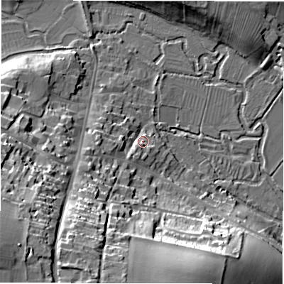 Shaded relief map of the ground around OX184SE, computed from Environment Agency LiDAR. The ground here sits at about 103 m above sea level and falls 39 m across the surrounding 800 m. Surface water reaching this point runs off ground lying to the south-west, 33.0 m higher.