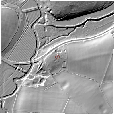 Shaded relief map of the ground around OX201LE, computed from Environment Agency LiDAR. The ground here sits at about 74 m above sea level and falls 19 m across the surrounding 800 m. Surface water reaching this point runs off ground lying to the east-north-east, 1.8 m higher.