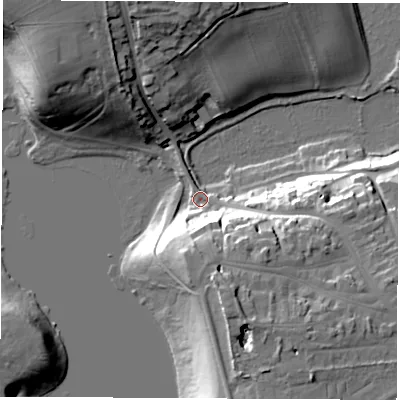 Shaded relief map of the ground around OX201TL, computed from Environment Agency LiDAR. The ground here sits at about 80 m above sea level and falls 24 m across the surrounding 800 m. Surface water reaching this point runs off ground lying to the south, 19.6 m higher.