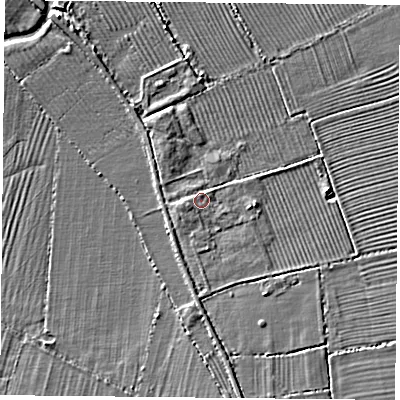Shaded relief map of the ground around OX251TW, computed from Environment Agency LiDAR. The ground here sits at about 62 m above sea level and falls 4 m across the surrounding 800 m. Surface water reaching this point runs off ground lying to the south-south-east, 1.7 m higher.
