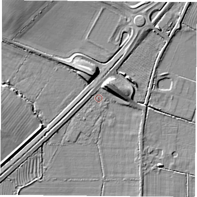 Shaded relief map of the ground around OX252NY, computed from Environment Agency LiDAR. The ground here sits at about 65 m above sea level and falls 10 m across the surrounding 800 m. Surface water reaching this point runs off ground lying to the west-south-west, 1.6 m higher.