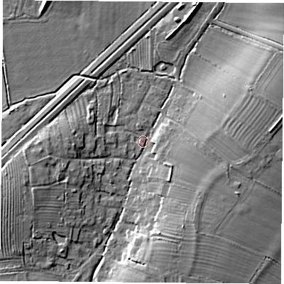Shaded relief map of the ground around OX252PJ, computed from Environment Agency LiDAR. The ground here sits at about 63 m above sea level and falls 9 m across the surrounding 800 m. Surface water reaching this point runs off ground lying to the east-north-east, 8.0 m higher.