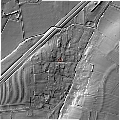 Shaded relief map of the ground around OX252PN, computed from Environment Agency LiDAR. The ground here sits at about 65 m above sea level and falls 8 m across the surrounding 800 m. Surface water reaching this point runs off ground lying to the west, 5.3 m higher.
