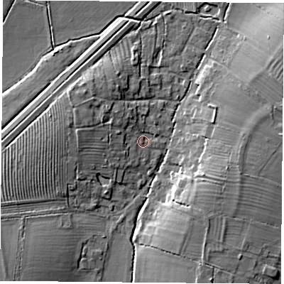 Shaded relief map of the ground around OX252PZ, computed from Environment Agency LiDAR. The ground here sits at about 64 m above sea level and falls 8 m across the surrounding 800 m. Surface water reaching this point runs off ground lying to the west-north-west, 5.5 m higher.