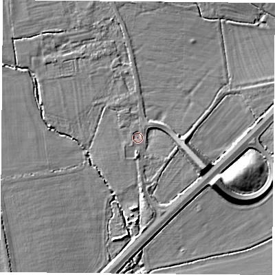 Shaded relief map of the ground around OX253QH, computed from Environment Agency LiDAR. The ground here sits at about 68 m above sea level and falls 10 m across the surrounding 800 m. Surface water reaching this point runs off ground lying to the east-north-east, 1.7 m higher.