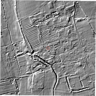 Shaded relief map of the ground around OX253QR, computed from Environment Agency LiDAR. The ground here sits at about 72 m above sea level and falls 6 m across the surrounding 800 m. Surface water reaching this point runs off ground lying to the west-north-west, 0.8 m higher.