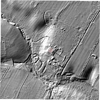 Shaded relief map of the ground around OX261UE, computed from Environment Agency LiDAR. The ground here sits at about 79 m above sea level and falls 14 m across the surrounding 800 m. Surface water reaching this point runs off ground lying to the east-north-east, 3.0 m higher.