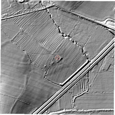 Shaded relief map of the ground around OX261XA, computed from Environment Agency LiDAR. The ground here sits at about 71 m above sea level and falls 10 m across the surrounding 800 m. Surface water reaching this point runs off ground lying to the north-west, 1.2 m higher.