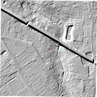 Shaded relief map of the ground around OX262DY, computed from Environment Agency LiDAR. The ground here sits at about 78 m above sea level and falls 17 m across the surrounding 800 m. Surface water reaching this point runs off ground lying to the north-west, 10.6 m higher.
