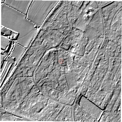 Shaded relief map of the ground around OX262GH, computed from Environment Agency LiDAR. The ground here sits at about 79 m above sea level and falls 13 m across the surrounding 800 m. Surface water reaching this point runs off ground lying to the west-north-west, 2.6 m higher.