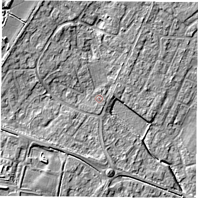 Shaded relief map of the ground around OX262GJ, computed from Environment Agency LiDAR. The ground here sits at about 78 m above sea level and falls 14 m across the surrounding 800 m. Surface water reaching this point runs off ground lying to the north-west, 5.6 m higher.