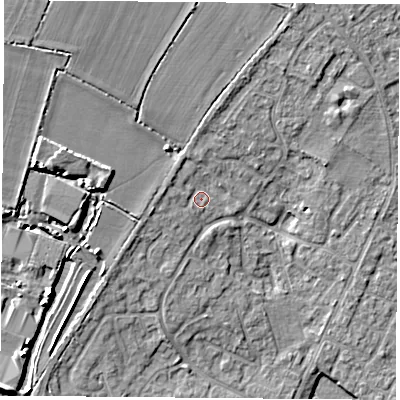 Shaded relief map of the ground around OX262GT, computed from Environment Agency LiDAR. The ground here sits at about 81 m above sea level and falls 14 m across the surrounding 800 m. Surface water reaching this point runs off ground lying to the west-south-west, 2.5 m higher.
