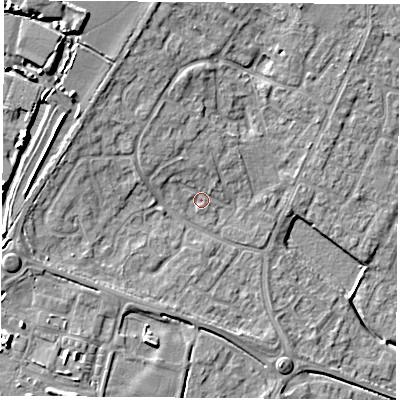 Shaded relief map of the ground around OX262XD, computed from Environment Agency LiDAR. The ground here sits at about 78 m above sea level and falls 15 m across the surrounding 800 m. Surface water reaching this point runs off ground lying to the north-north-west, 3.3 m higher.