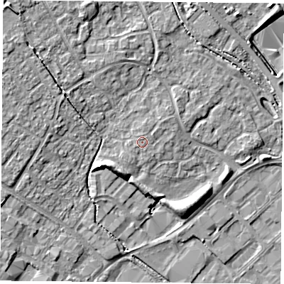 Shaded relief map of the ground around OX264FN, computed from Environment Agency LiDAR. The ground here sits at about 72 m above sea level and falls 9 m across the surrounding 800 m. Surface water reaching this point runs off ground lying to the north-east, 0.5 m higher.