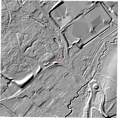 Shaded relief map of the ground around OX265AA, computed from Environment Agency LiDAR. The ground here sits at about 70 m above sea level and falls 7 m across the surrounding 800 m. Surface water reaching this point runs off ground lying to the north-west, 4.4 m higher.