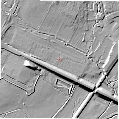 Shaded relief map of the ground around OX266WD, computed from Environment Agency LiDAR. The ground here sits at about 67 m above sea level and falls 11 m across the surrounding 800 m. Surface water reaching this point runs off ground lying to the west-north-west, 1.4 m higher.