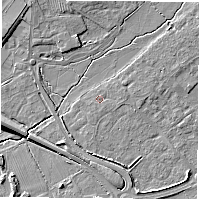 Shaded relief map of the ground around OX266XR, computed from Environment Agency LiDAR. The ground here sits at about 67 m above sea level and falls 8 m across the surrounding 800 m. Surface water reaching this point runs off ground lying to the south-south-west, 1.0 m higher.