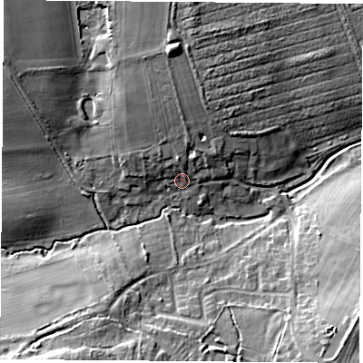 Shaded relief map of the ground around OX277NZ, computed from Environment Agency LiDAR. The ground here sits at about 113 m above sea level and falls 13 m across the surrounding 800 m. Surface water reaching this point runs off ground lying to the north, 6.7 m higher.