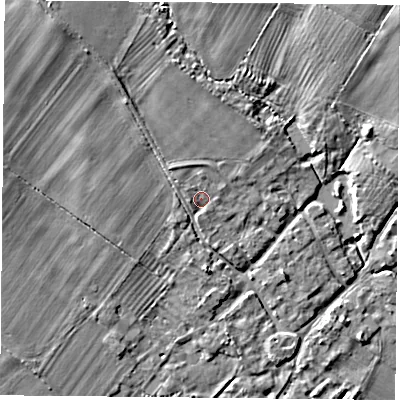 Shaded relief map of the ground around OX279BY, computed from Environment Agency LiDAR. The ground here sits at about 85 m above sea level and falls 10 m across the surrounding 800 m. Surface water reaching this point runs off ground lying to the north-west, 1.7 m higher.